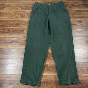 Tommy Hilfiger Pants Green Pleated Chino Trousers Classic Fit Cotton Mens 36x32